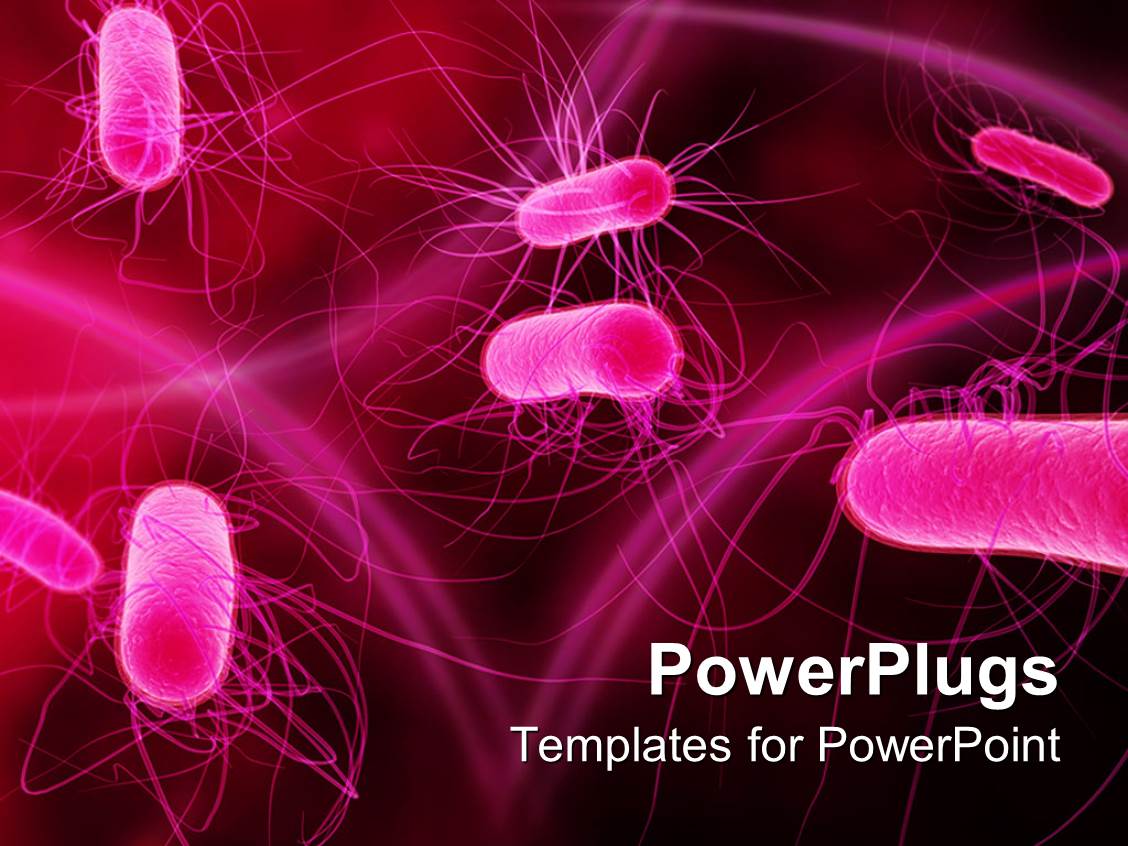 PowerPoint Template 3D close up view of isolated bacteria on red and