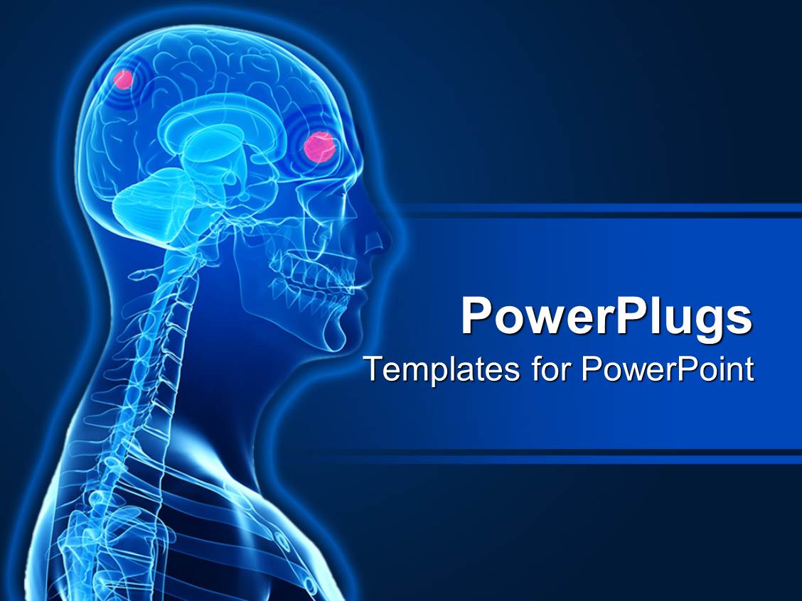 Powerpoint Template A 3d Human Character Showing The Brain And Skeleton 4024 Human Powerpoint Template