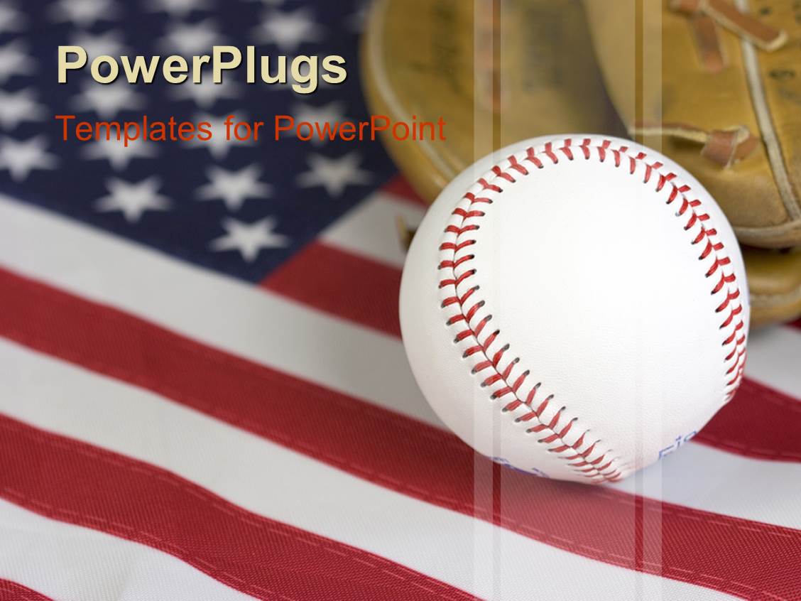 Powerpoint Template American Baseball Theme Baseball Ball And Glove On United States Of Powerpoint Templates Baseball