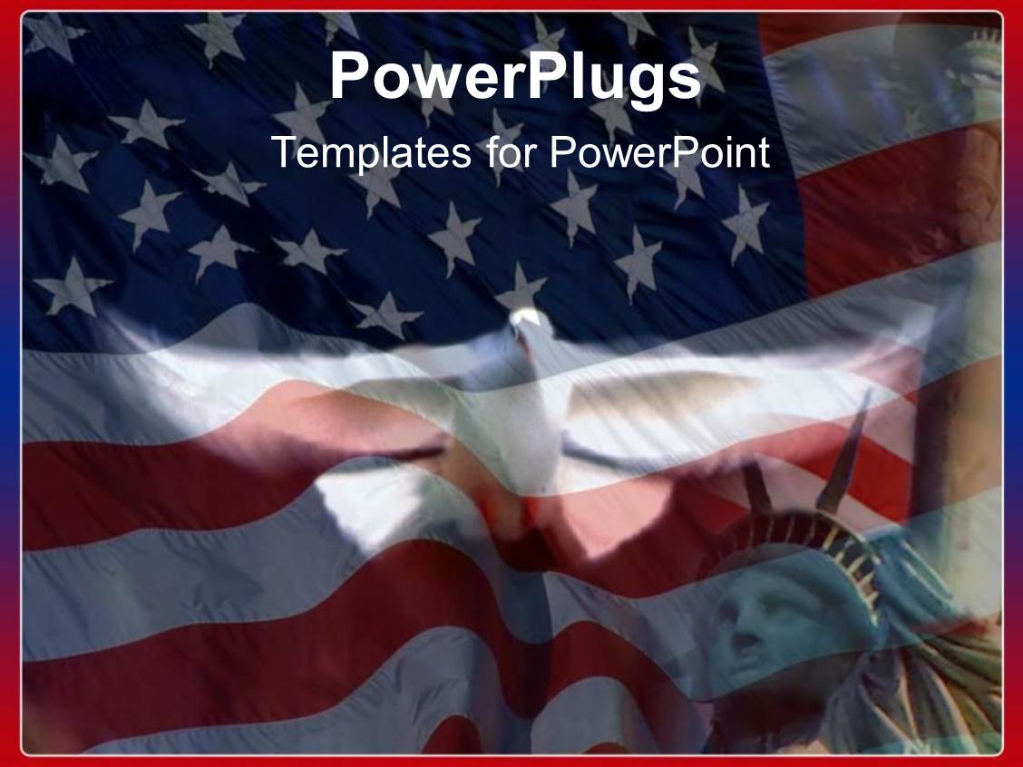 PowerPoint Template: American symbols with waving flag of ...