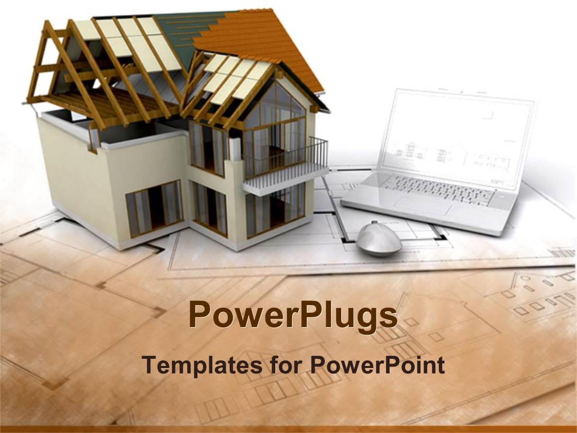 Powerpoint Template Architectural Design Of Building Beside Laptop And Computer Mouse On Powerpoint Templates Building Construction