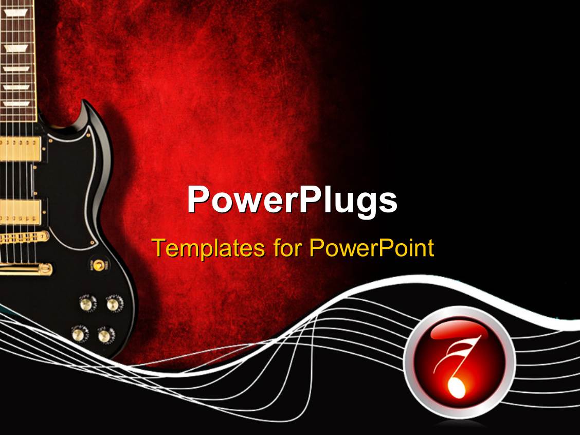 Powerpoint Template Black Guitar With Music Waves And Symbol On Red And Black Background 15297 Guitar Powerpoint Template