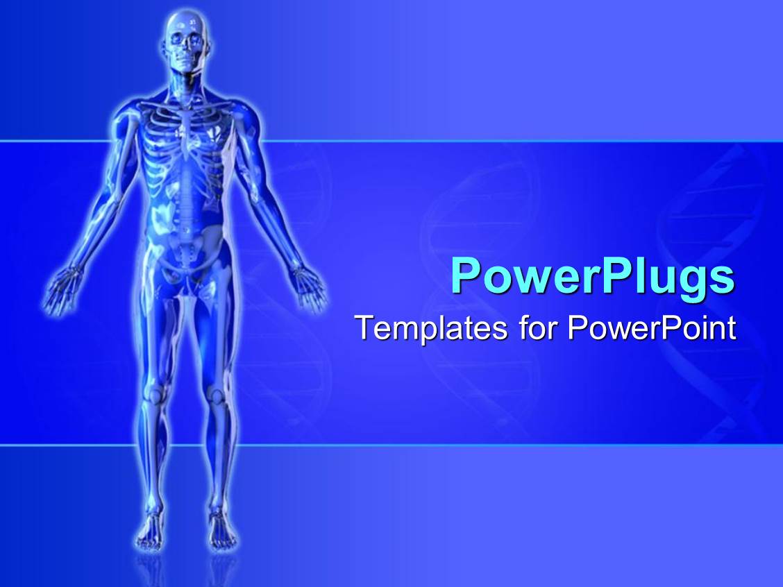 Powerpoint Template Blue Skeleton With Arms Outstretched Blue Background 19974 Bone Powerpoint Template