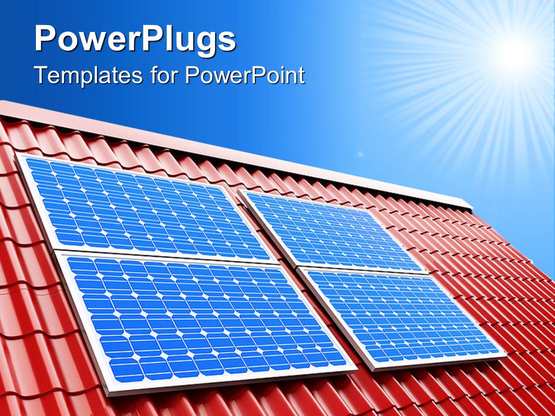 Powerpoint Template Blue Solar Panels On Red Roof On A Sunny Light Blue Sky Background 26763 Solar Panel Powerpoint Template