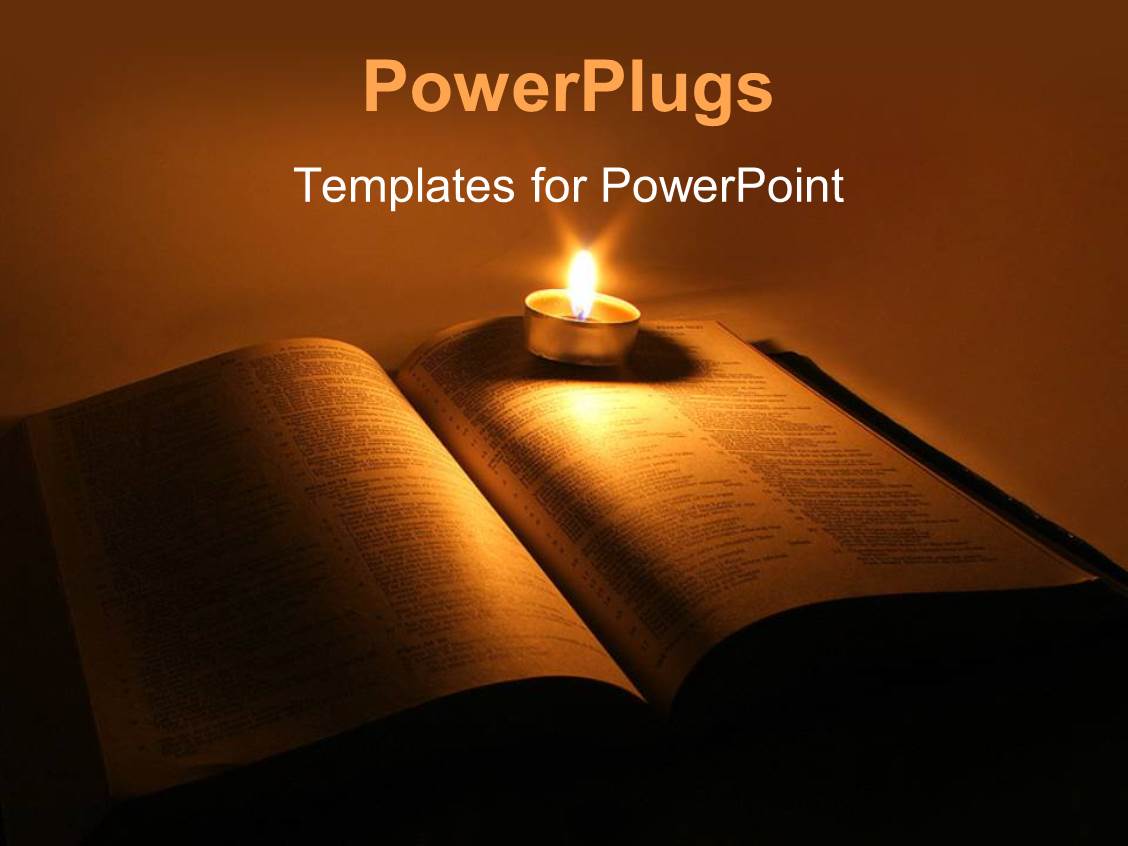 powerpoint template a book with a candle and its light in bible powerpoint templates