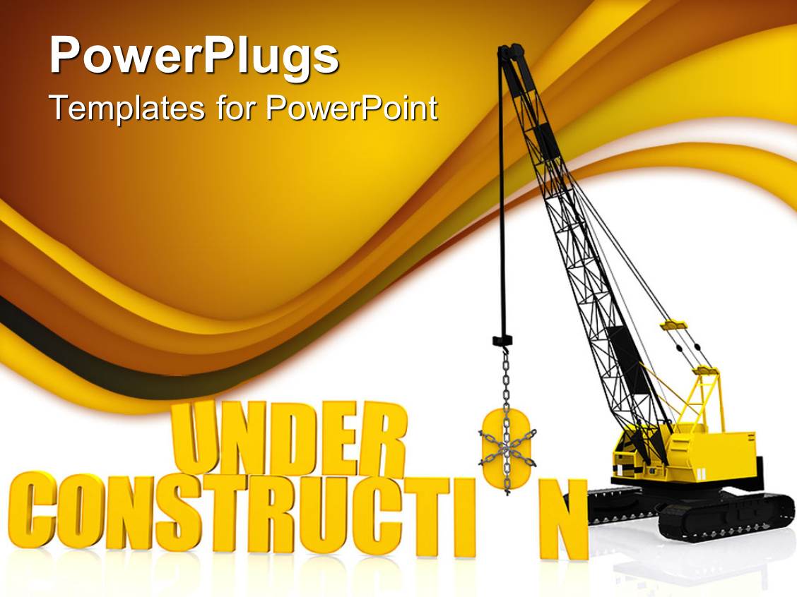Powerpoint Template Caution Under Construction Crane Carrying An Object Yellow And White Construction Powerpoint Templates