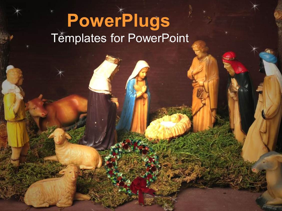 PowerPoint Template Christmas theme representing nativity scene with