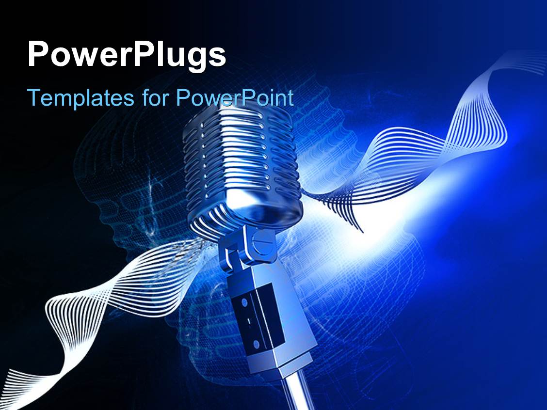 PowerPoint Template Chrome plated studio microphone with depiction of