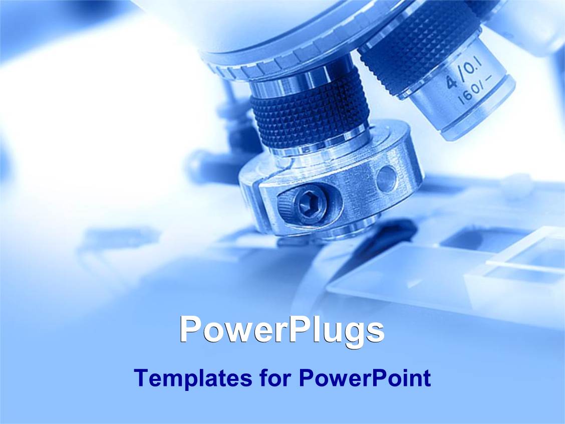 PowerPoint Template Close up of microscope lens and slide with blue