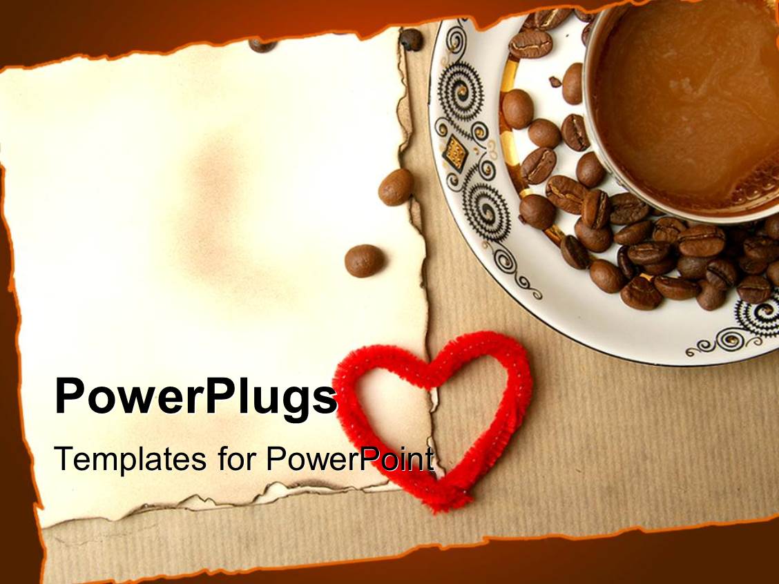 Powerpoint Template Coffee And Coffee Beans In White Saucer Over Old Menu Paper 7535 Coffee Powerpoint Template