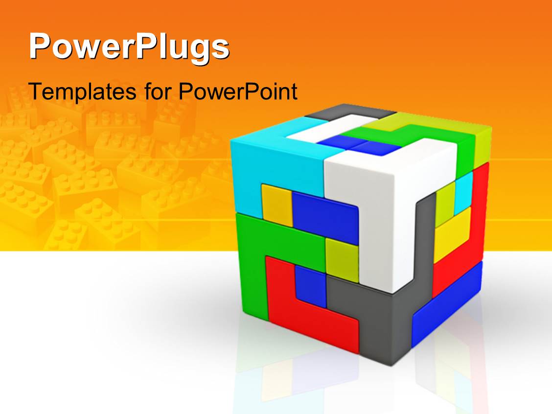 Powerpoint Template A Cube Made Of Various Colored Parts And Orange Background 8832 Cube Powerpoint Template