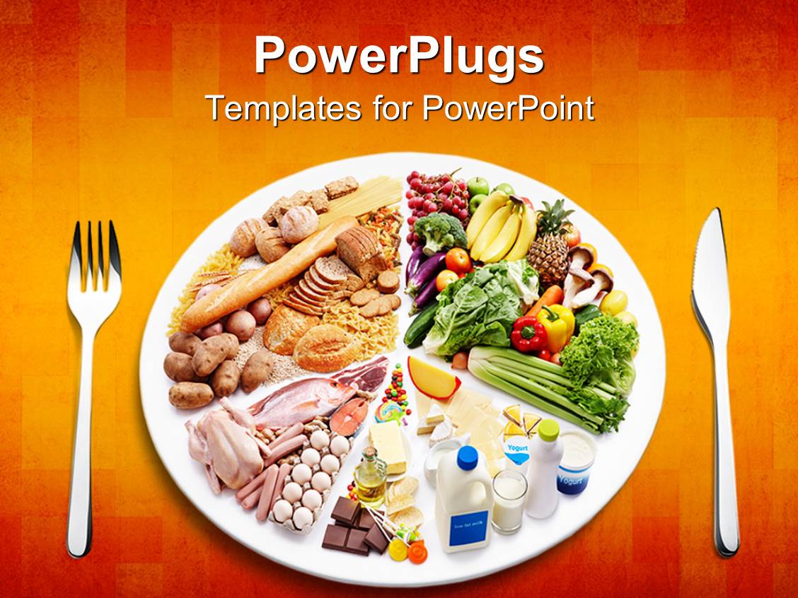Powerpoint Template Different Types Of Food In A Plate With A Fork And Knife On The Side 9426 Food Templates For Powerpoint
