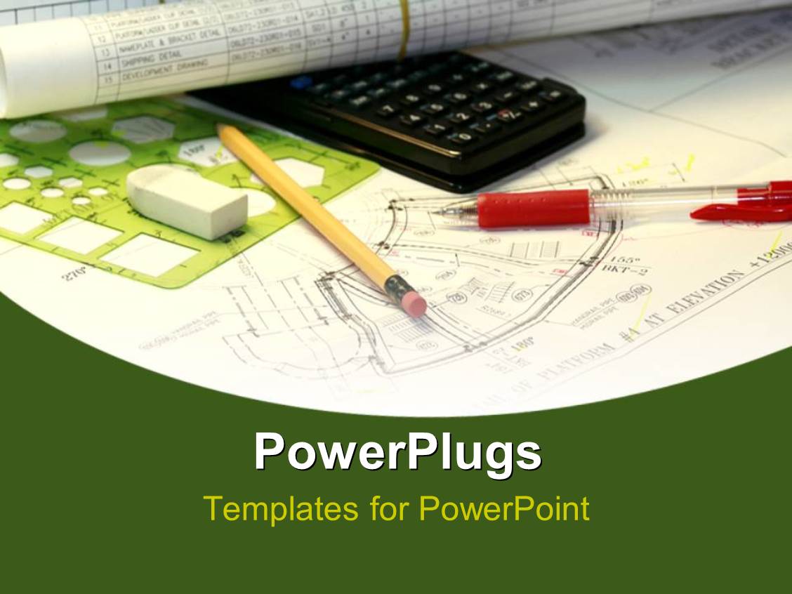 Powerpoint Template An Engineering Sketch With A Black Calculator And Stationery S 11207 Engineering Powerpoint Templates