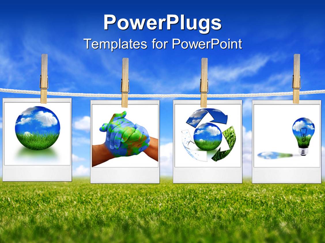 Powerpoint Template Four Depictions Related To Nature And Environment Green Lifestyle Globe Energy Powerpoint Template