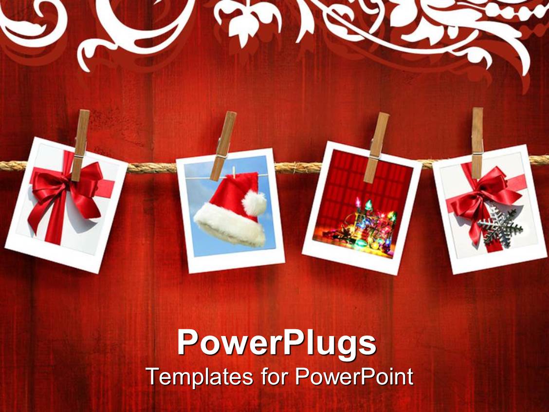 Powerpoint Template Four Pictures Peged To A Rope On A Red Background 7217 Powerpoint Album Template