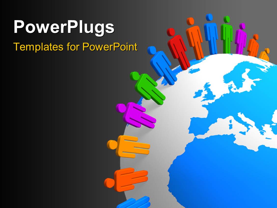 Powerpoint Template The Globe With A Number Of Colorful People Around It 13816 Powerplugs Templates For Powerpoint