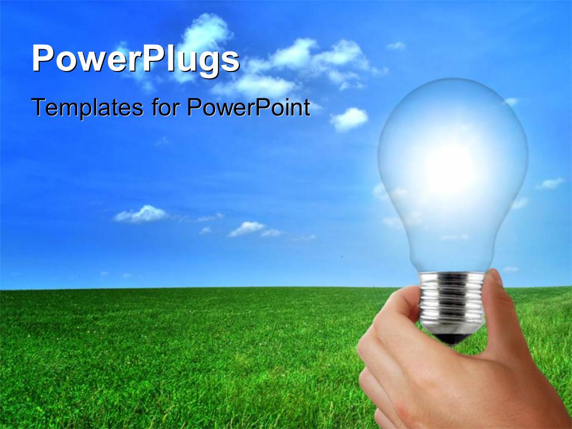 Powerpoint Template A Hand Holding The Bulb With Clouds In The Background 25082 Energy Powerpoint Templates