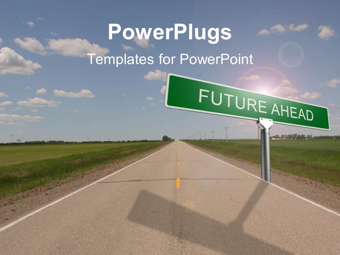 Powerpoint Template Highway With Green Road Sign Reading Future Ahead With Cloudy Sky Overhead Microsoft Powerpoint Templates Road