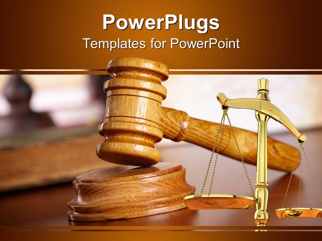 PowerPoint Template: a judges wooden gravel and a justice balance scale