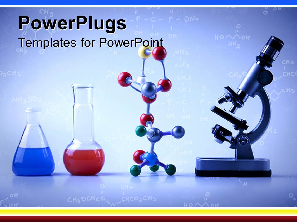 PowerPoint Template lab equipment with vials with blue and red liquids