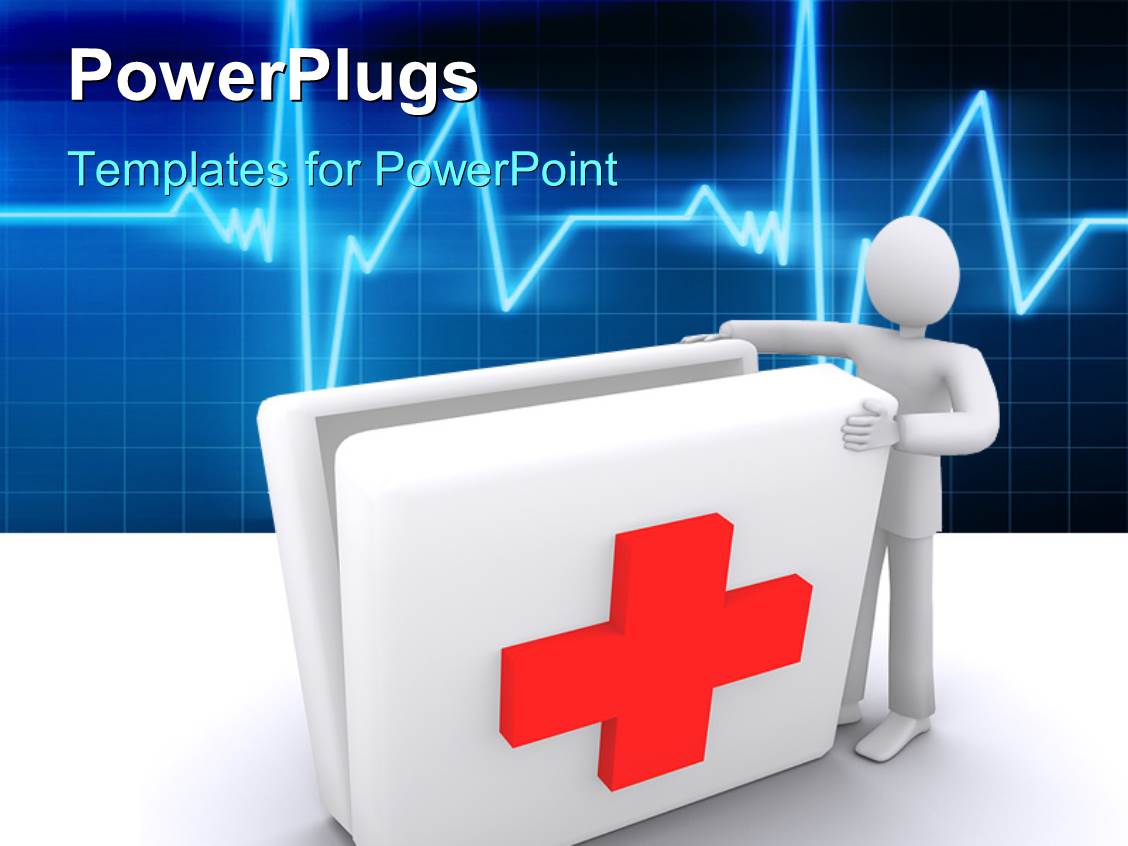 Powerpoint Template Man Opening First Aid Box With Medical Symbol On It And Ecg Wave In Aid Powerpoint Template