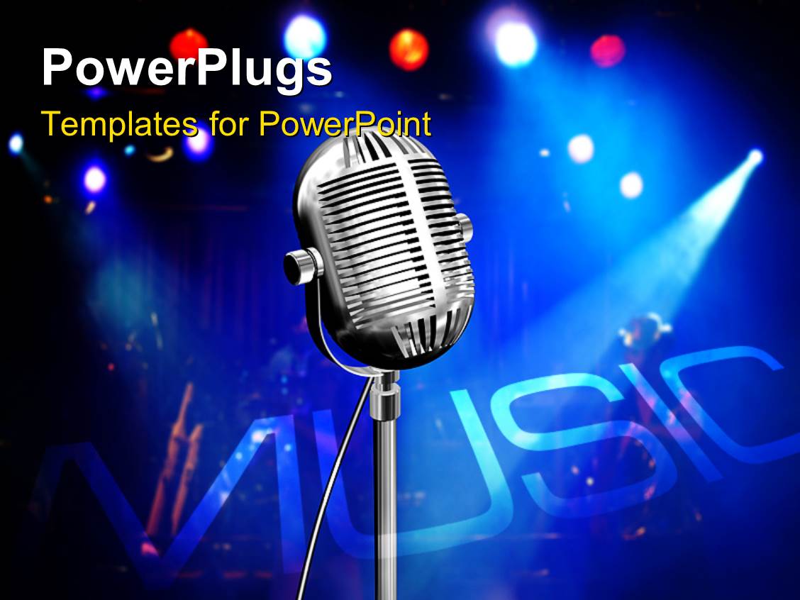 PowerPoint Template a metallic microphone with a text that spells out