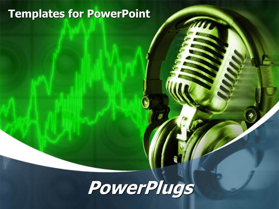 PowerPoint Template Microphone and headphone with music wave in the