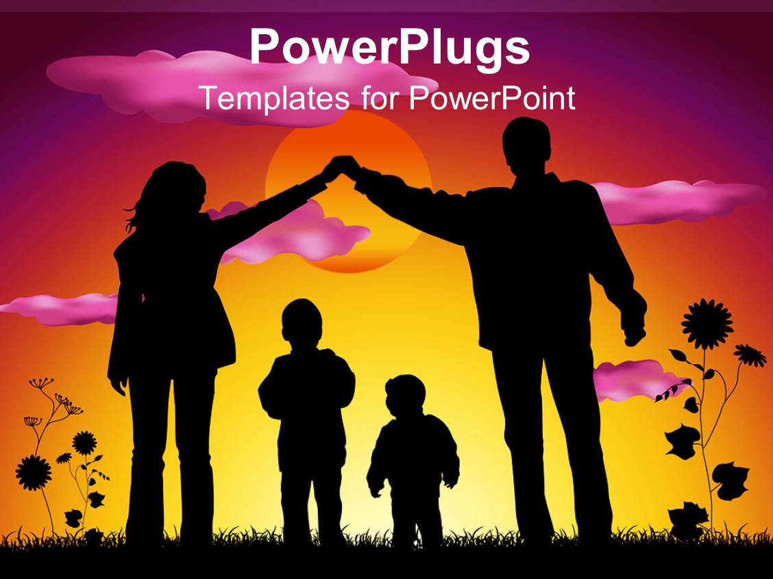 Powerpoint Template Mother And Father Making Heart Silhouette Over Two Children Sunset Family Powerpoint Templates