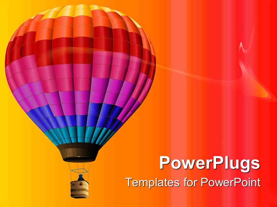 PowerPoint Template multi colored hot air balloon flying in colorful