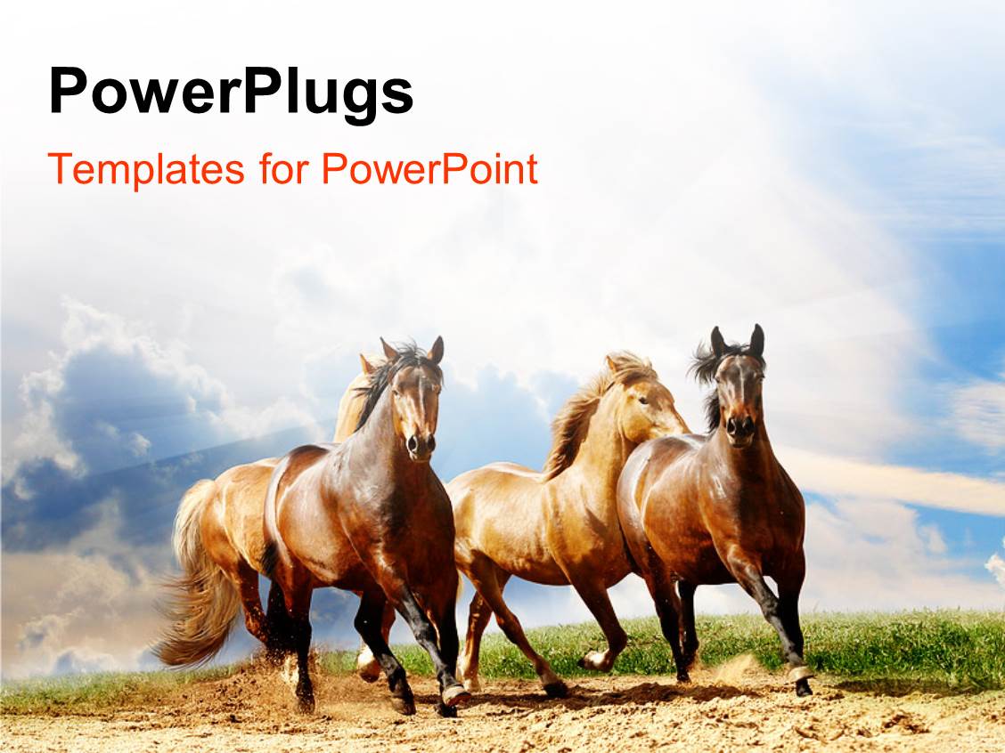 PowerPoint Template a number of horses running with clouds in the