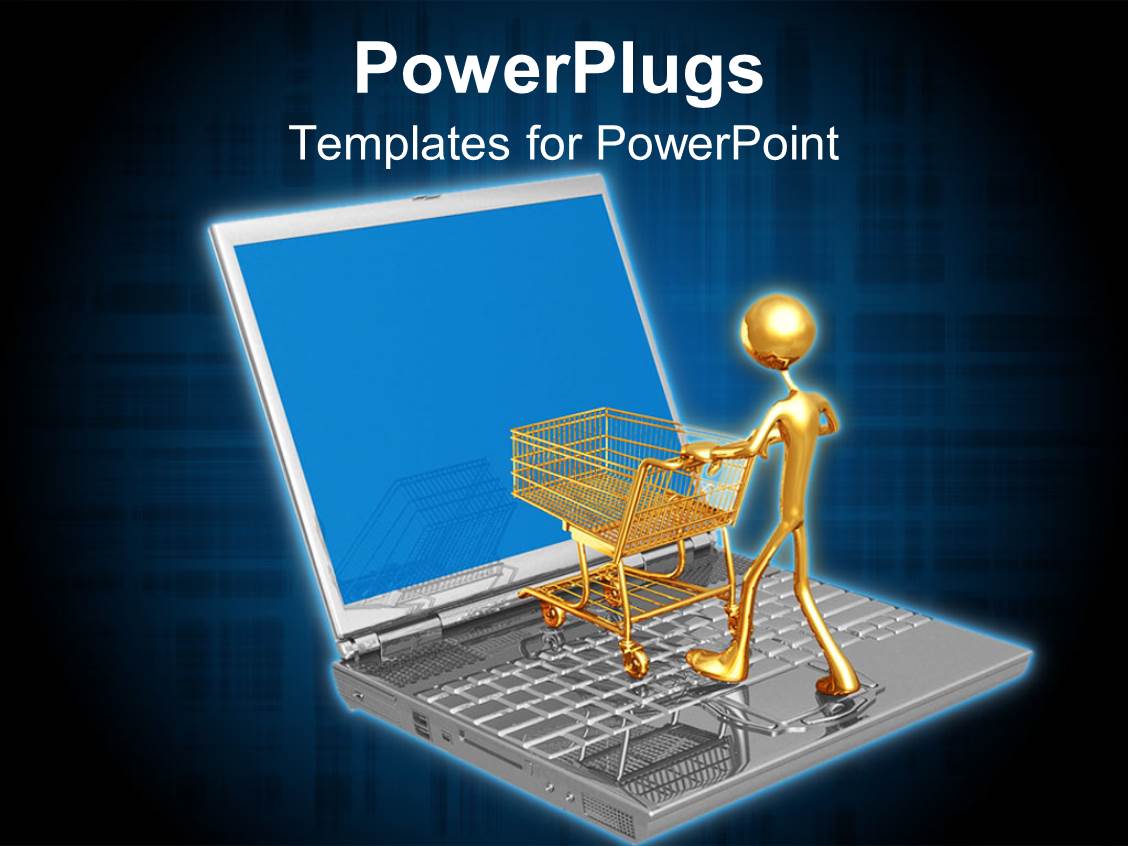 Powerpoint Template Online Shopping E Commerce With Laptop Gold Man Shopping Cart 22526 Ppt Templates For Shopping Free