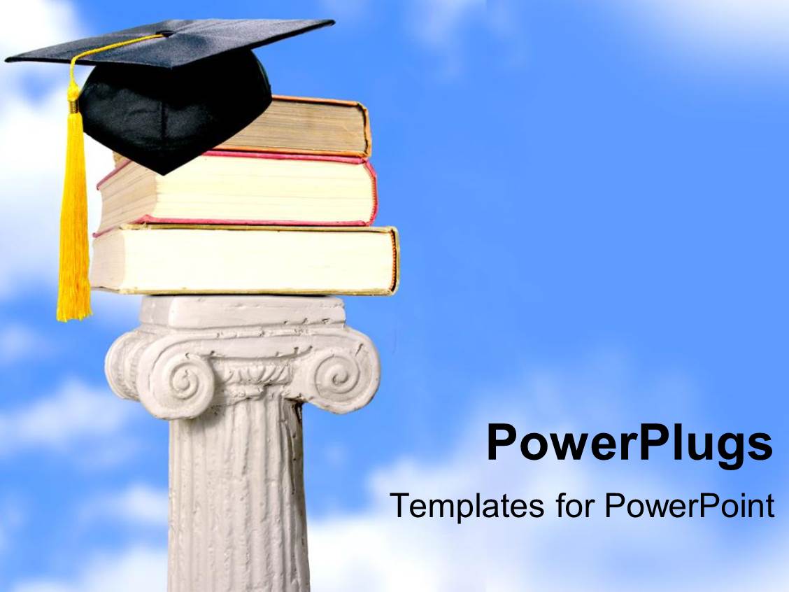 Powerpoint Template Pile Of Books Wearing Graduation Cap Over White Sculpture 10982 Graduation Powerpoint Templates