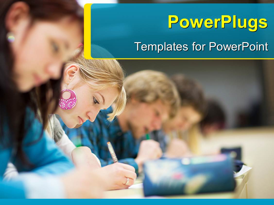 Powerpoint Template Pretty Female College Student Sitting An Exam In A Classroom Full Of Powerpoint Templates For Students