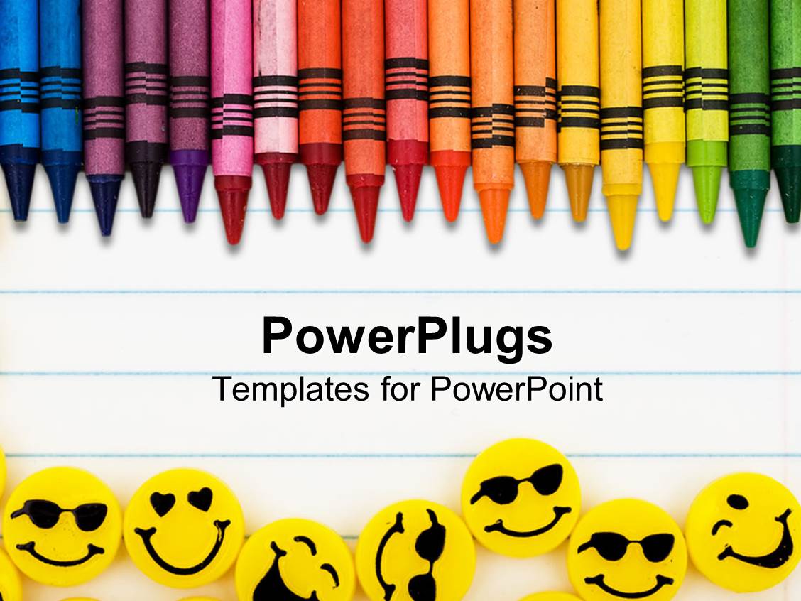 Powerpoint Template Rainbow Color Crayons And Yellow Erasers With Faces On Lined Paper Powerpoint Color Templates