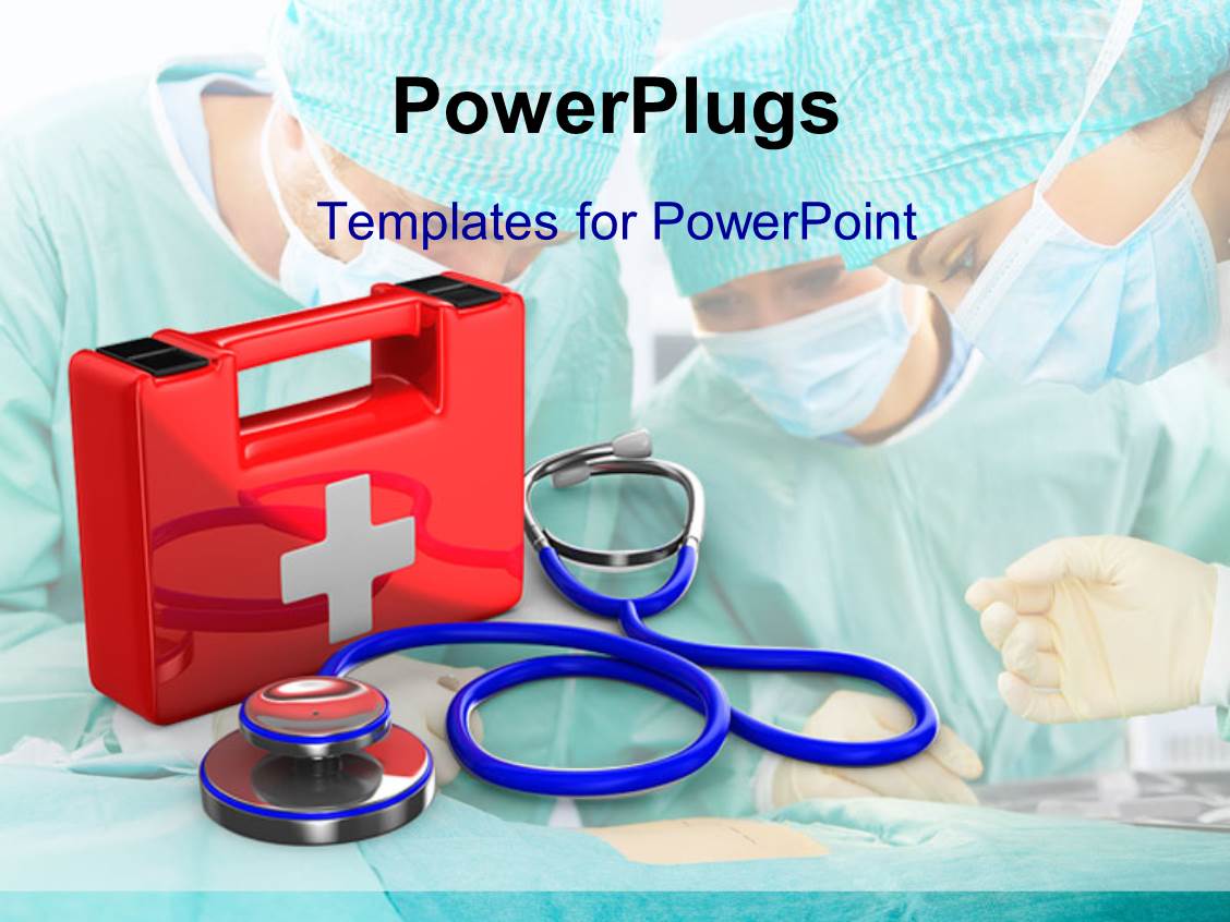PowerPoint Template Red first aid kit with medical doctors kitted with