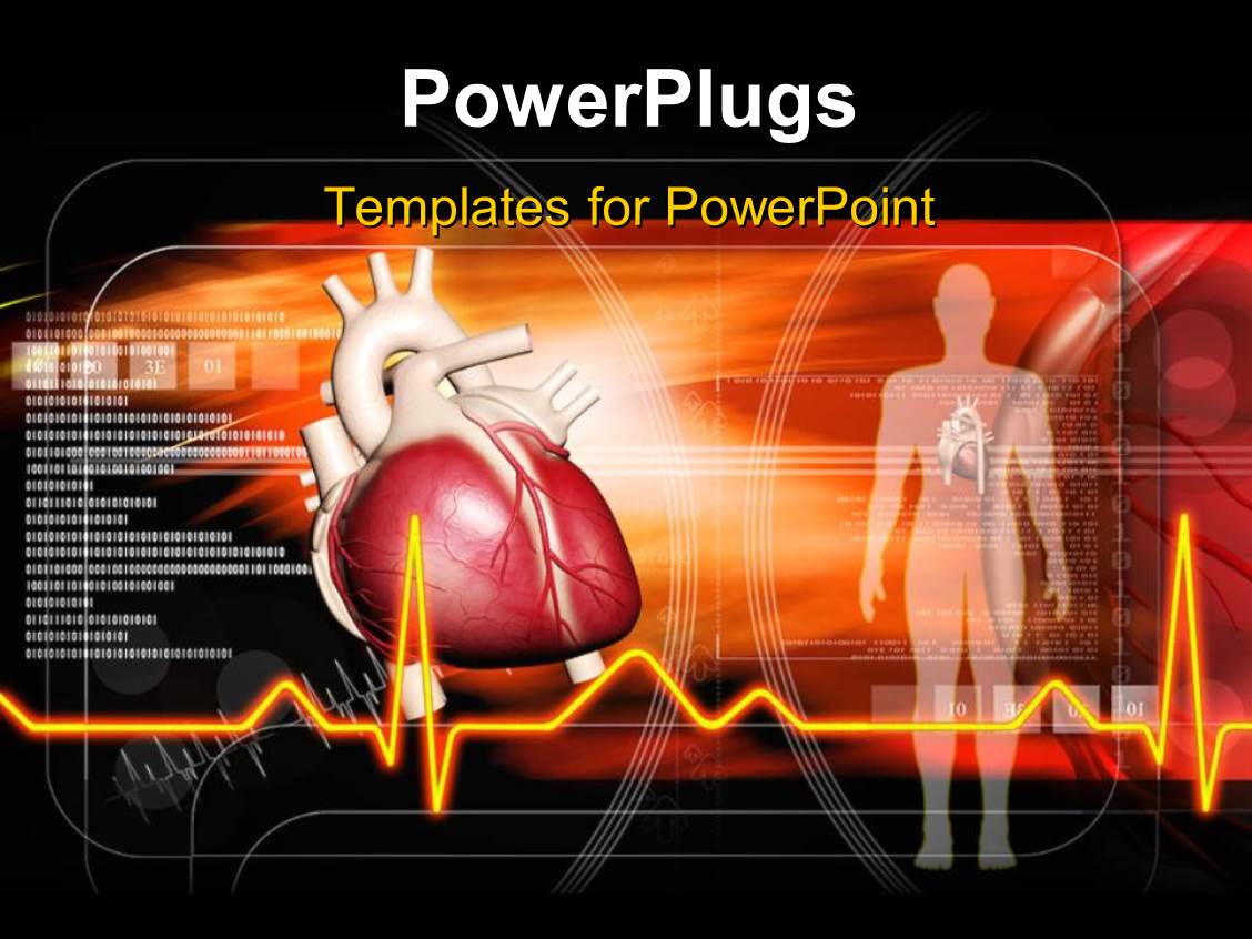 Powerpoint Template Red Human Heart With Ecg Waves And Huan Body Over Dark Background 16772 Human Powerpoint Template