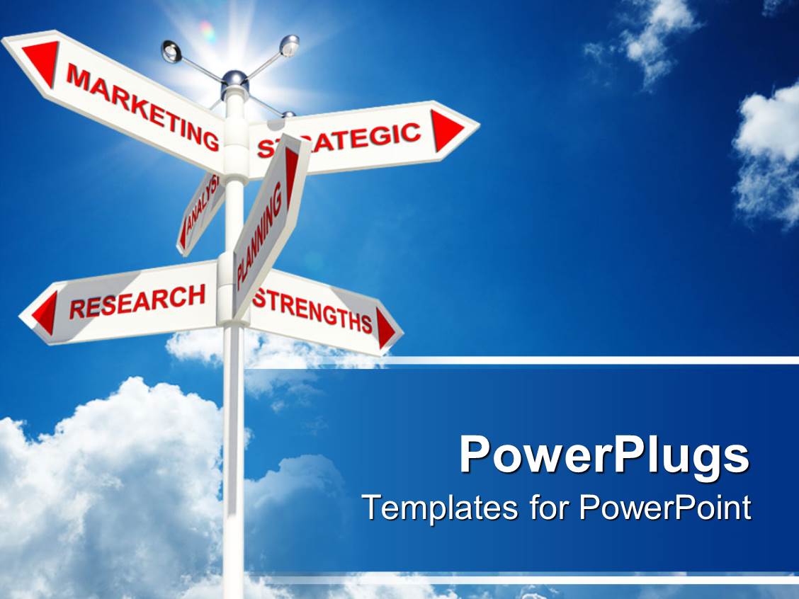 Powerpoint Template A Road Sign With Marketing Strategic Research Strengths Planning Pointing Marketing Powerpoint Templates Free