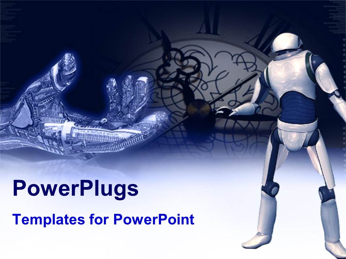 powerpoint template: robot and robot hand with an antique clock in powerpoint template: robot and robot hand with an antique clock in, Powerpoint templates
