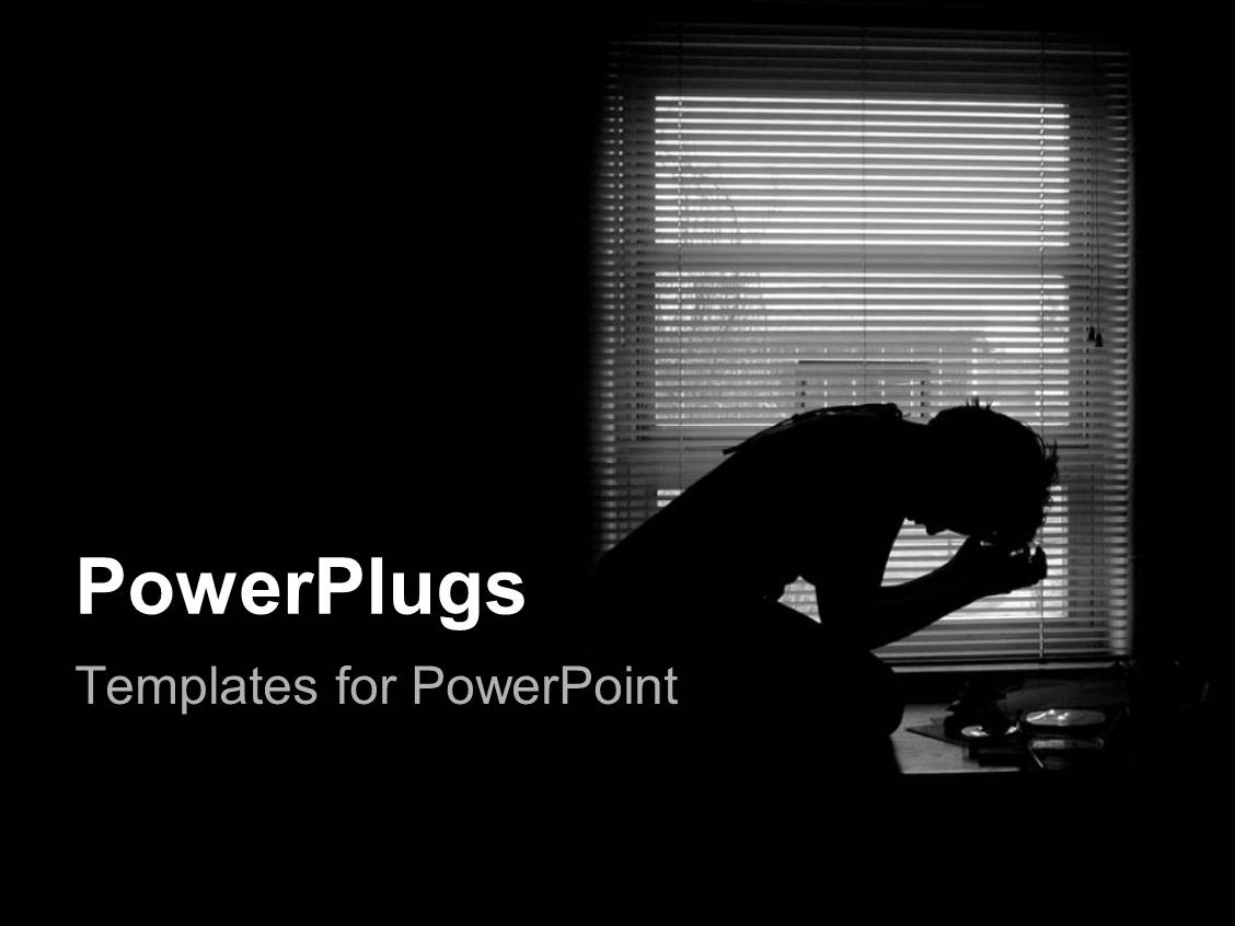 Powerpoint Template Silhouette Of Person Sitting With Head In Head In Hands 9255 Depression Powerpoint Template