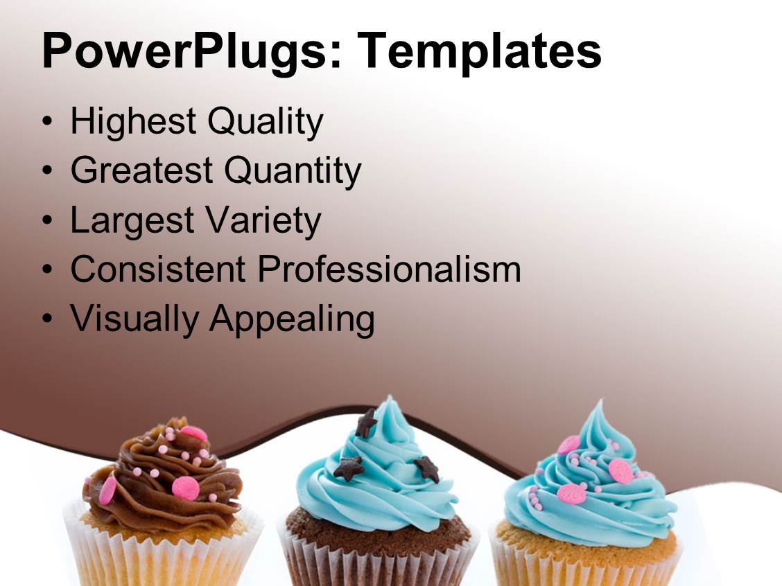 Powerpoint Template Three Different Cupcakes With Colored Frosting Round And Star Shaped Cupcake Powerpoint Template