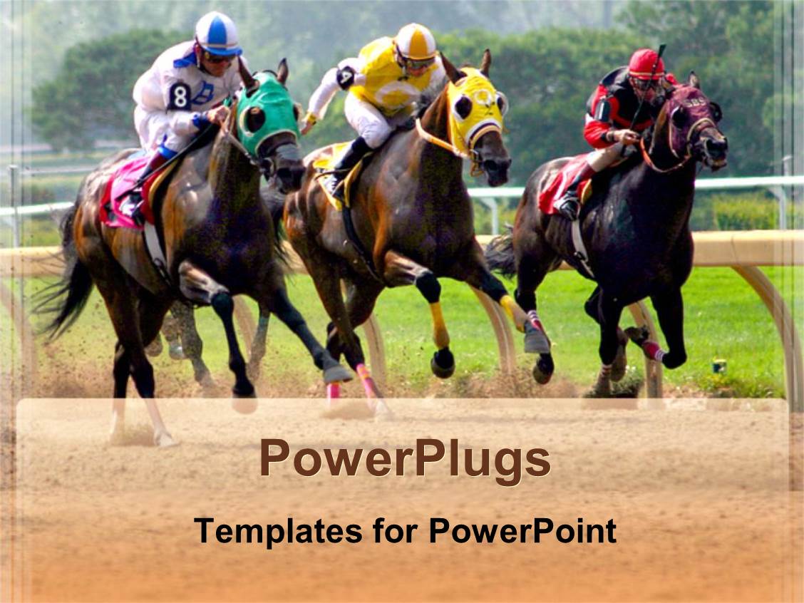 PowerPoint Template three horses racing in competition in green field