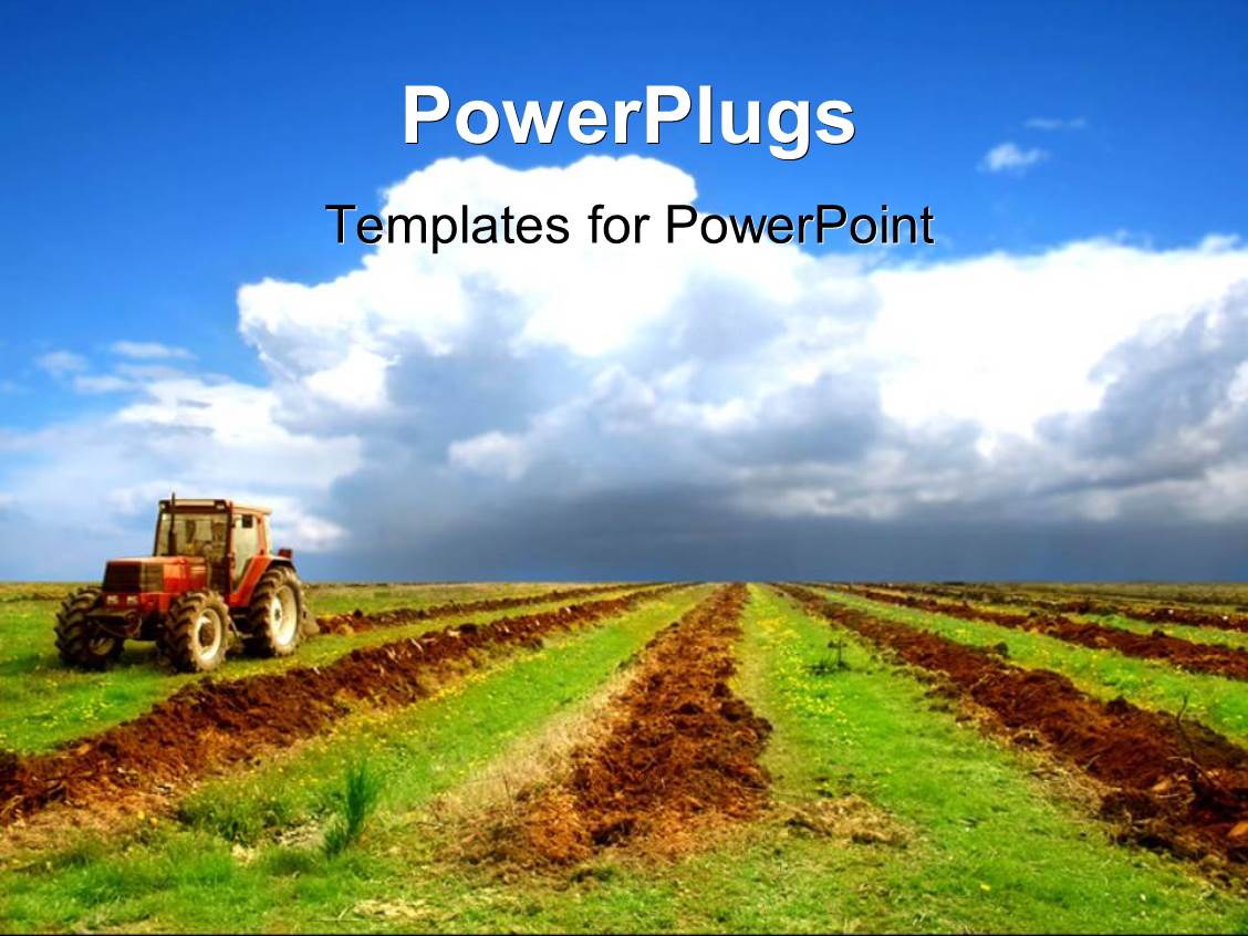 Powerpoint Template A Tractor In A Field With Clouds In The Background 1434 Agriculture Powerpoint Templates