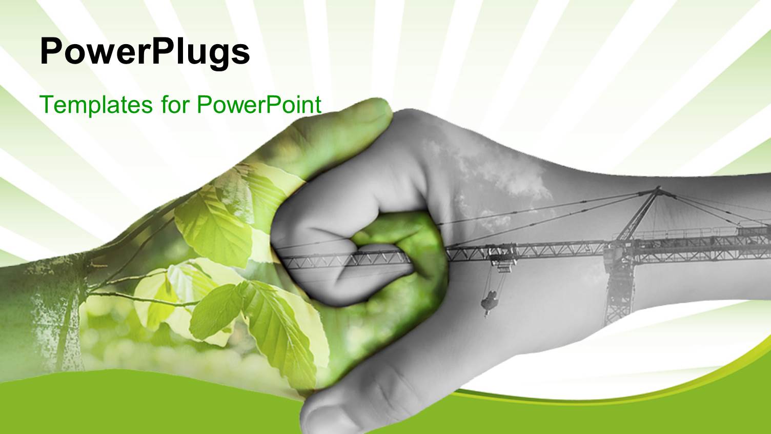 Powerpoint Template Two Hands Depicting Nature And Industry Holding Each Other 15402 Powerplugs Templates For Powerpoint