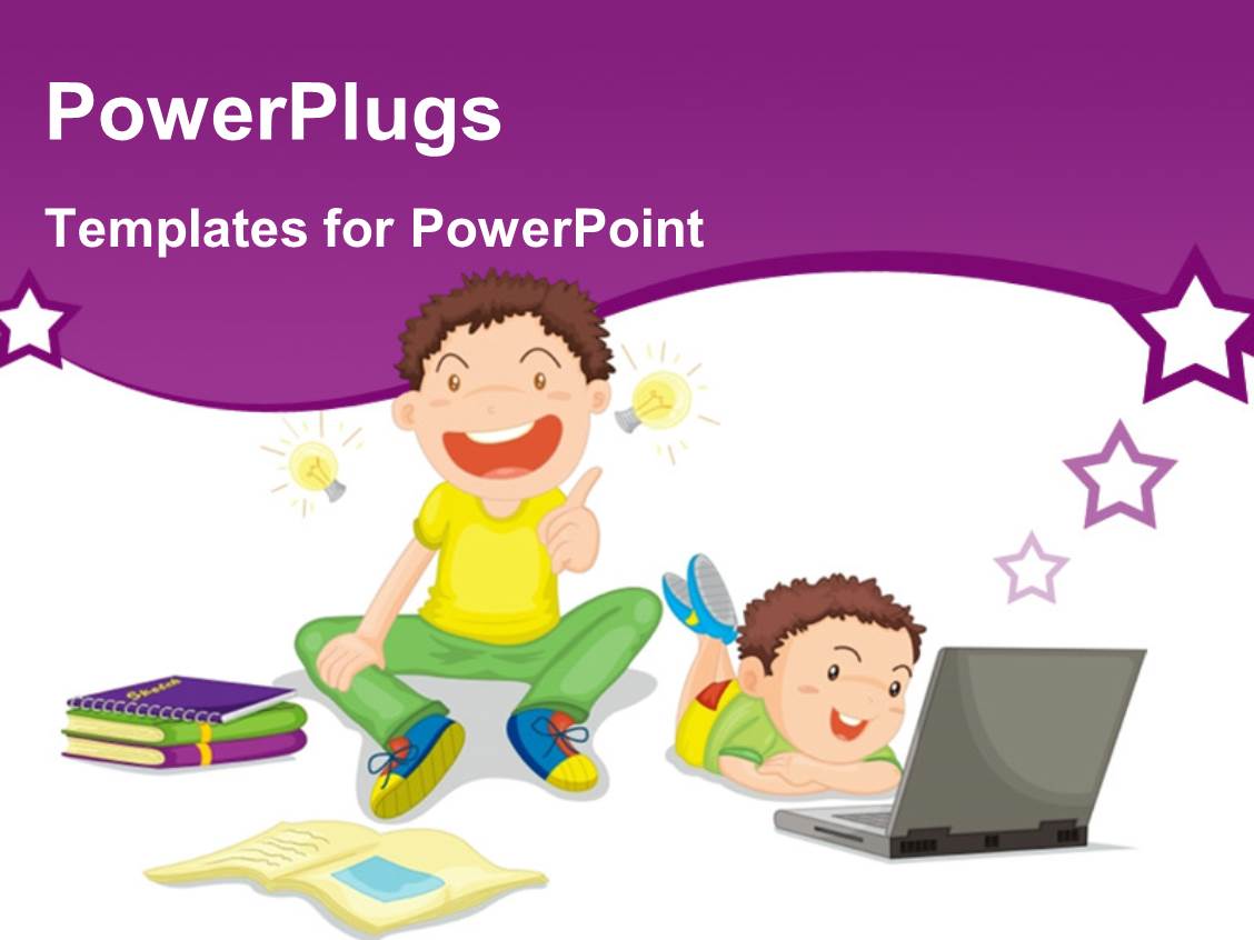 Powerpoint Template Two Kids Studying With Books And Laptop On White Background 17043 Powerpoint Templates For Students