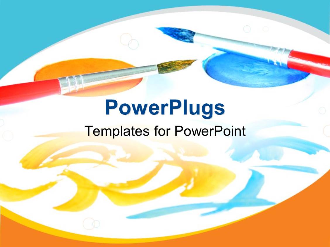 PowerPoint Template two painting brushes on painting paper and paint