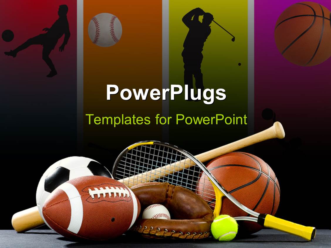 Powerpoint Template Variety Of Sports Equipment On A Black Background