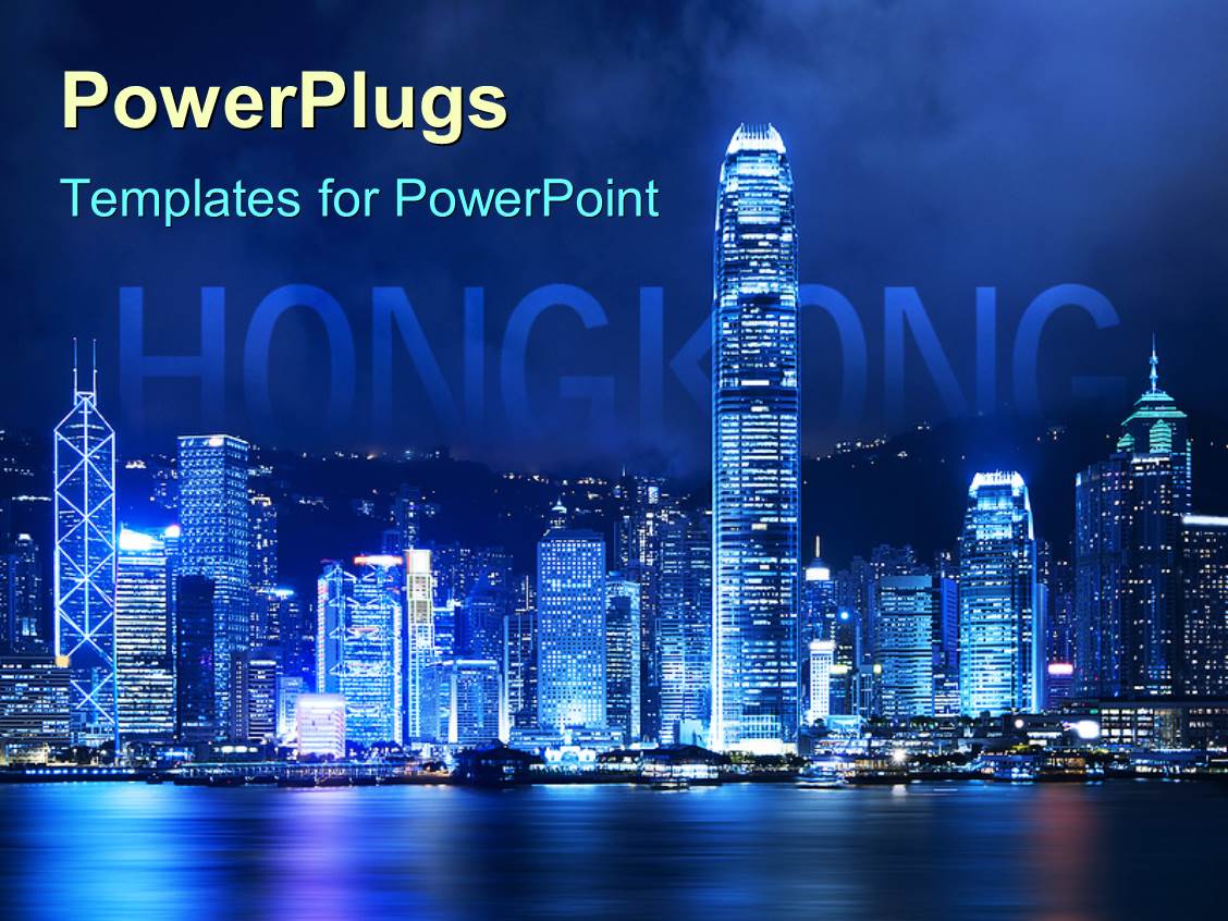 Powerpoint Template Victoria Harbor Of Hong Kong At Night With Word Hongkong Emerging Behind Hong Kong Powerpoint Template