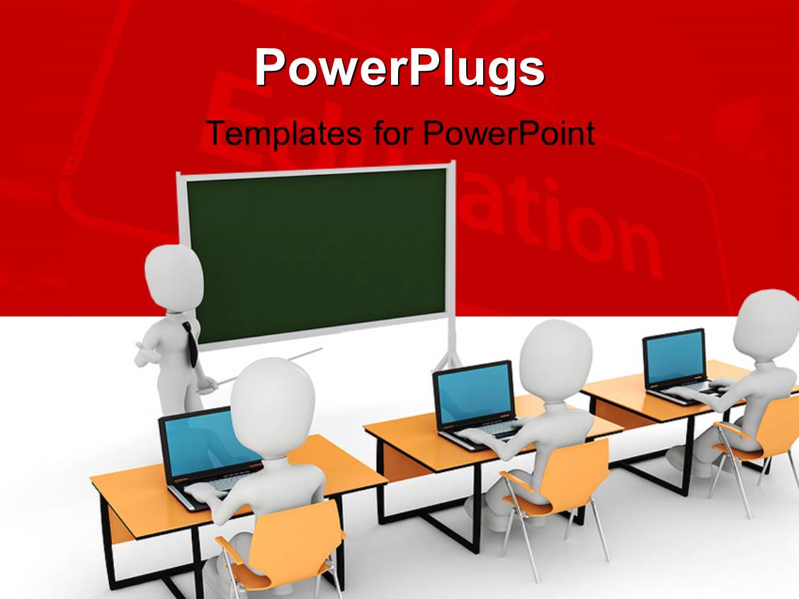 Powerpoint Template White Figure Wearing Tie Standing By Chalkboard With Pointer In Front Of Classroom Powerpoint Templates