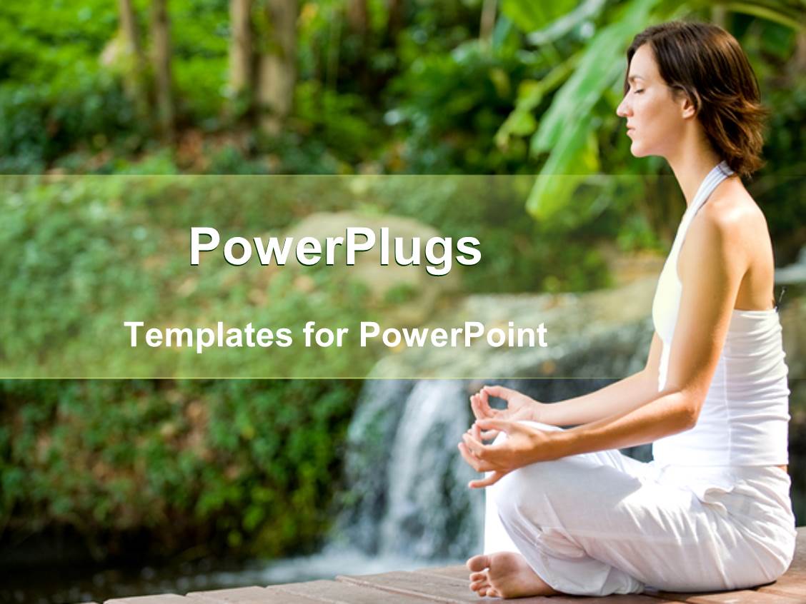 powerpoint template: woman in white clothes doing yoga, woman powerpoint template: woman in white clothes doing yoga, woman, Presentation templates