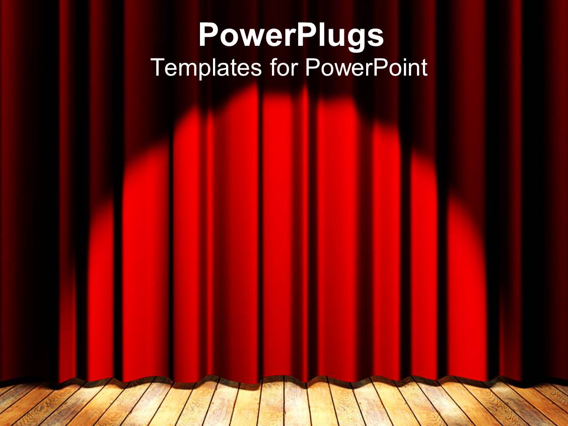 PowerPoint Template wooden floor stage and red curtain with show light